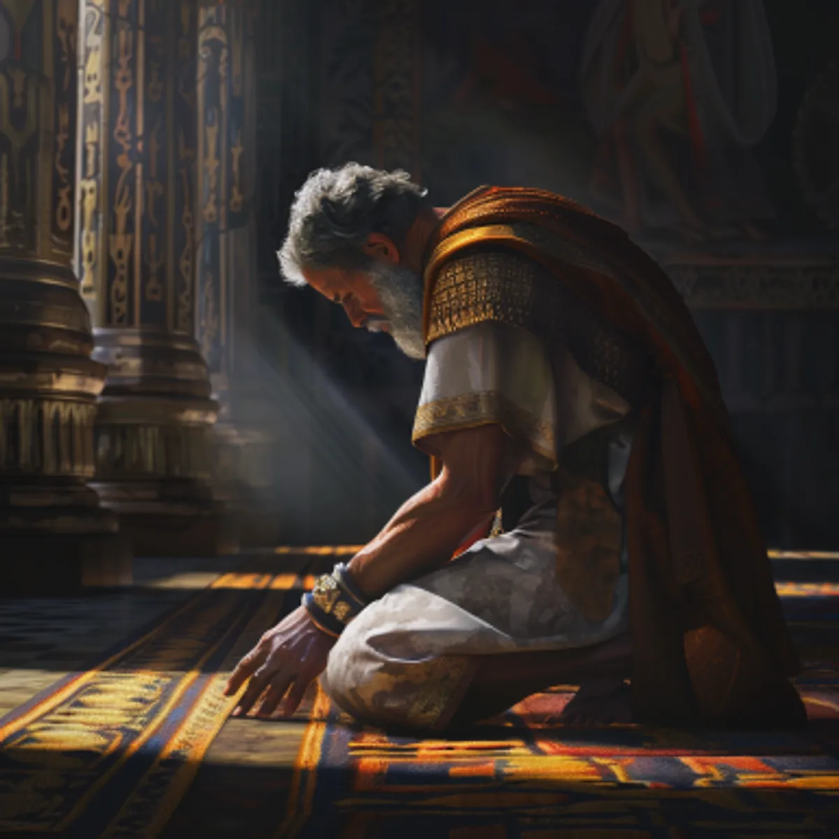 역대상 21:16 - 다윗이 눈을 들어보매 여호와의 사자가 천지 사이에 섰고 칼을 빼어 손에 들고 예루살렘 편을 가리켰는지라 다윗이 장로들로 더불어 굵은 베를 입고 얼굴을 땅에 대고 엎드려