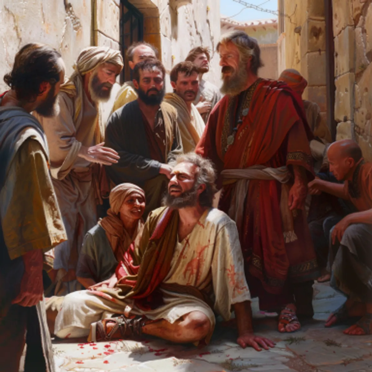 Apostelgeschichte 14:10 - sprach er mit lauter Stimme: Stehe aufrecht auf deine Füße! Und er sprang auf und wandelte.