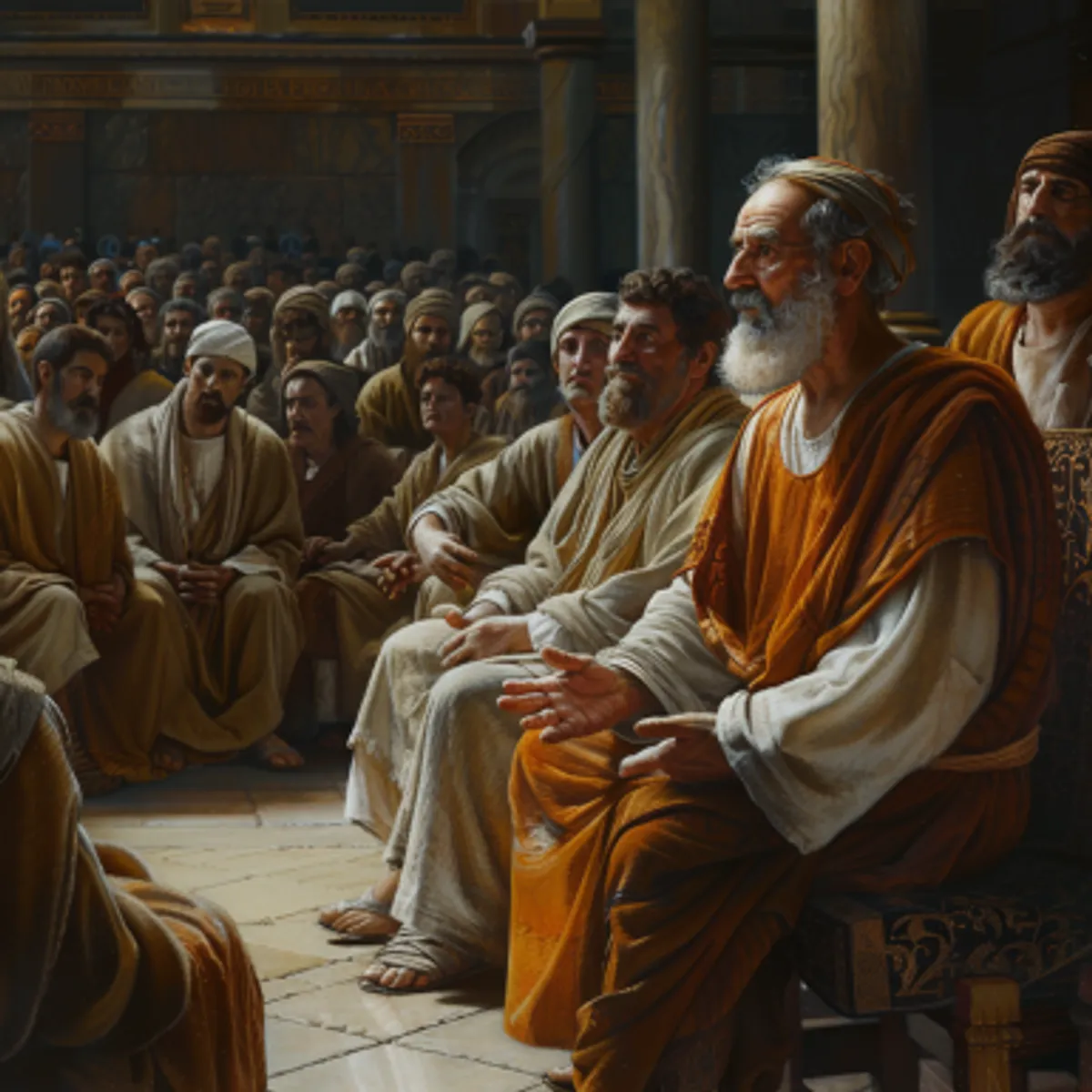 使徒行伝 21:40 - 之を許したれば、パウロ階段の上に立ち、民に對ひて手を搖かし、大に靜まれる時、ヘブルの語にて語りて言ふ、