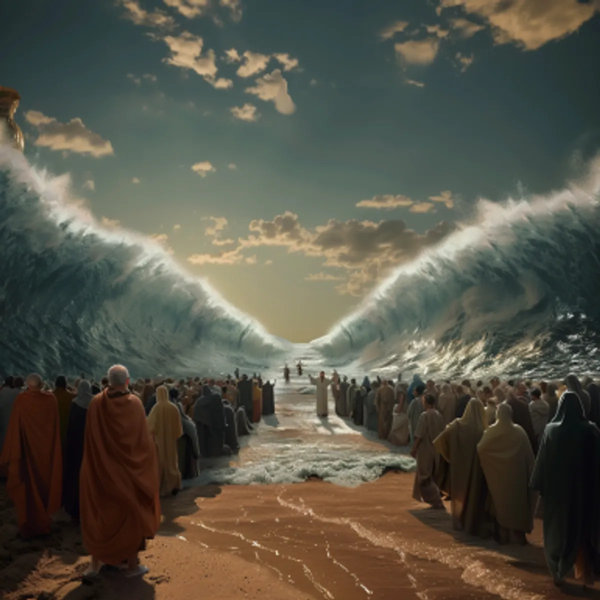 Vyhnanství 14:21 - I vztáhl Mojžíš ruku svou na moře, a Hospodin rozdělil moře větrem východním prudce vějícím přes celou noc; a učinil moře v suchost, když se rozstoupily vody.