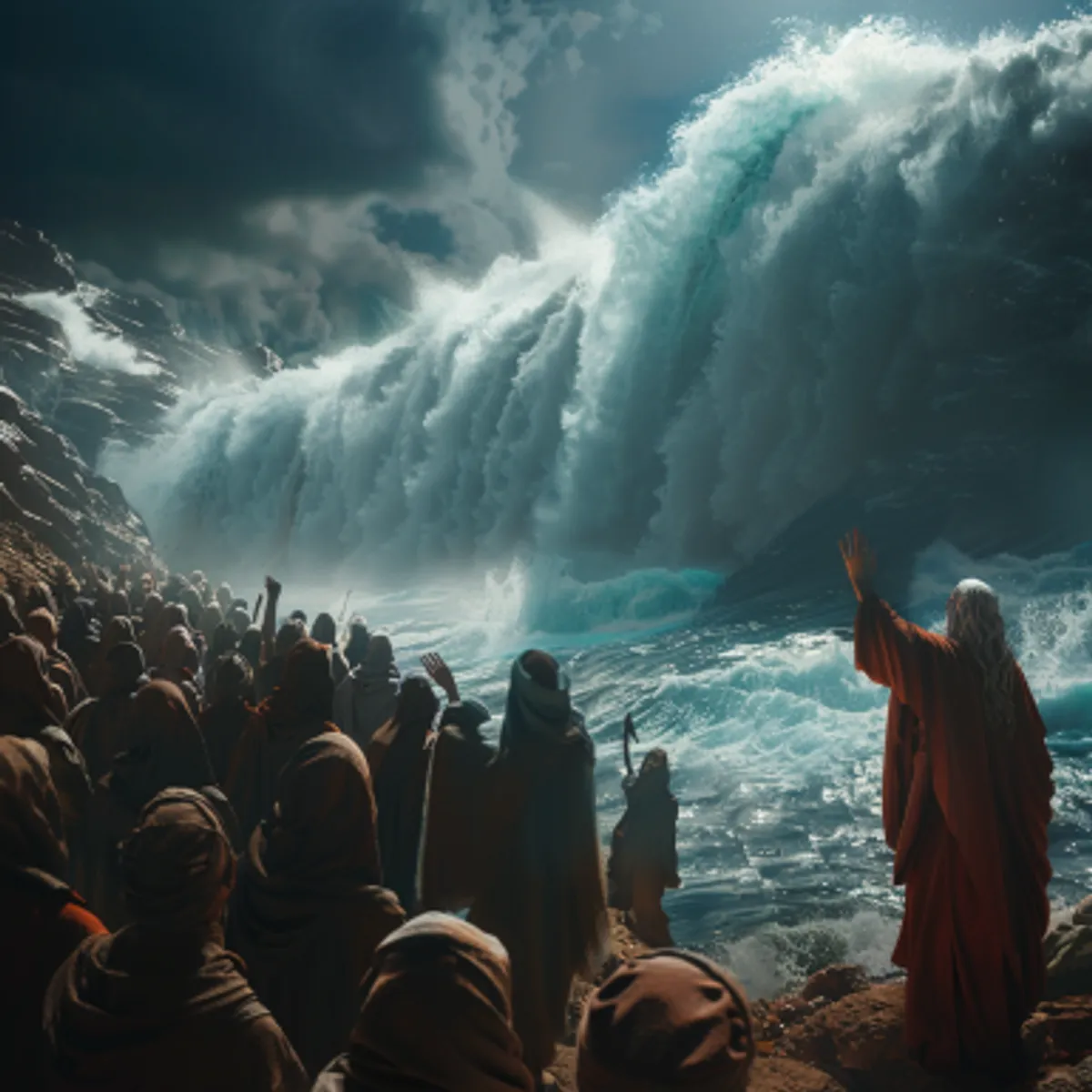 Vyhnanství 14:22 - Tedy šli synové Izraelští prostředkem moře po suše, a vody jim byly jako zed po pravé i po levé straně.