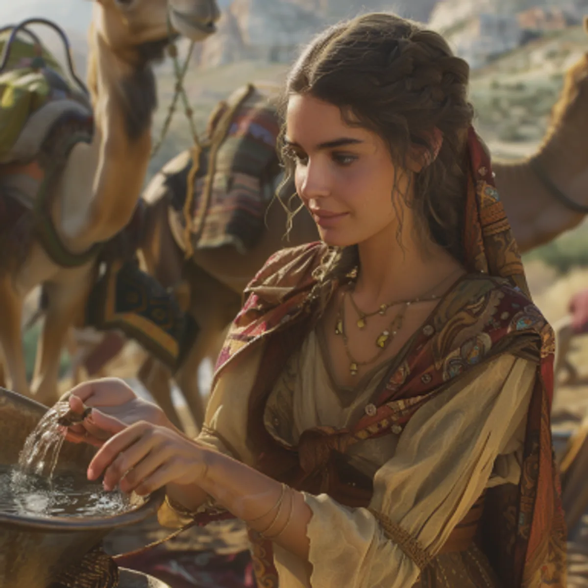 Pirmā Mozus grāmata 24:15 - Un notikās, pirms nekā tas bija pabeidzis runāt, redzi, tad nāca Rebeka ārā, kas bija dzimusi Betuēlim, Milkas, Ābrahāma brāļa, Nahora, sievas dēlam; un tai bija viņas trauks uz pleca.