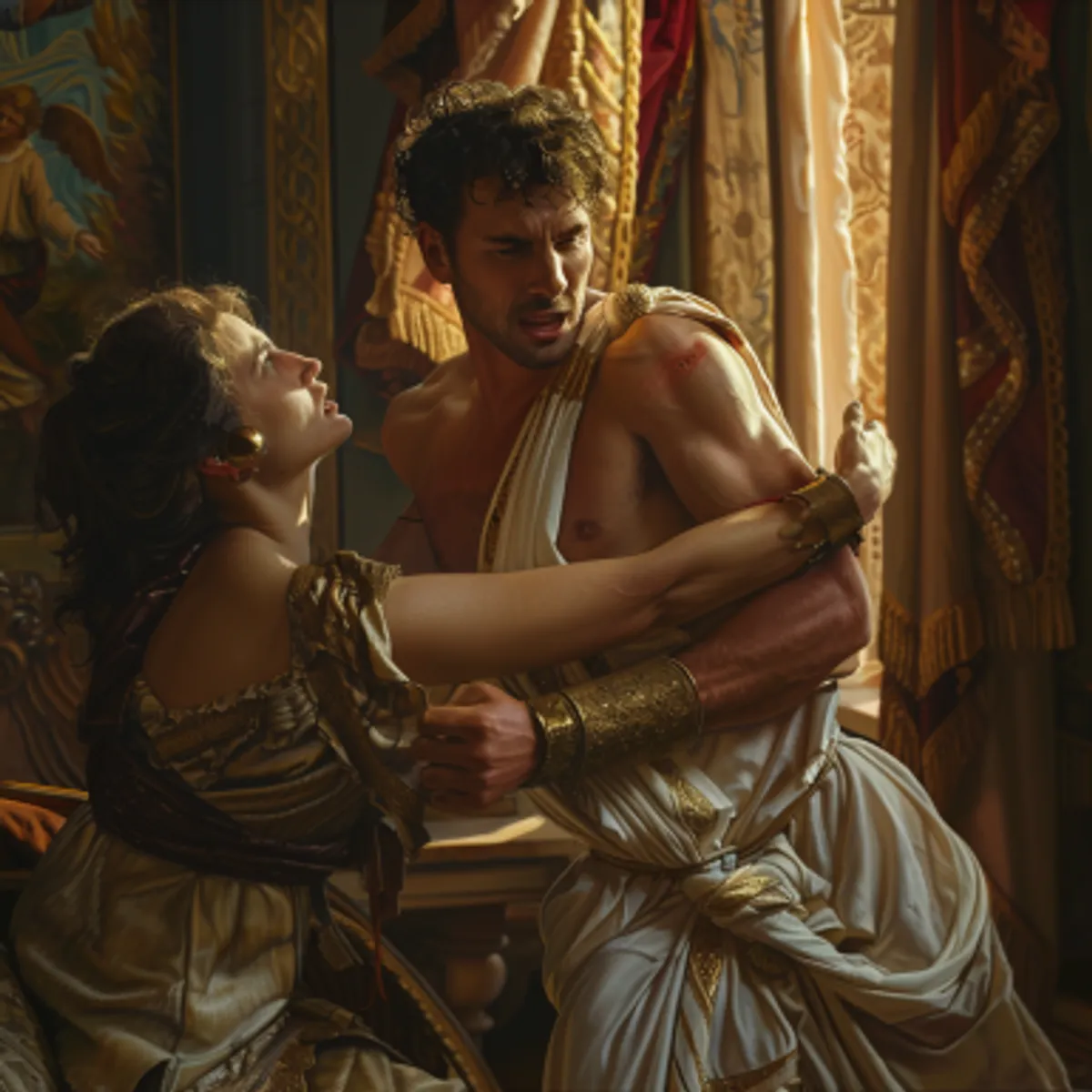 Geneza 39:12 - ea l -a apucat de haină, zicînd: ,,Culcă-te cu mine!`` El i -a lăsat haina în mînă, şi a fugit afară din casă.