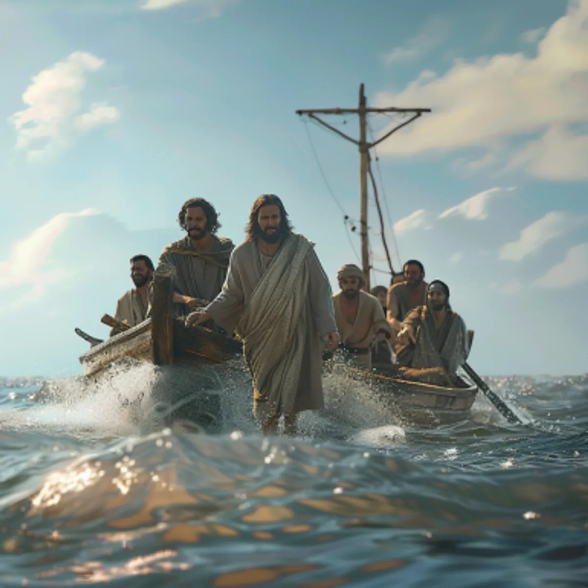 Yuhanna 6:19 - Öğrenciler üç mil kadar kürek çektikten sonra, İsanın gölün üstünde yürüyerek tekneye yaklaştığını görünce korktular.