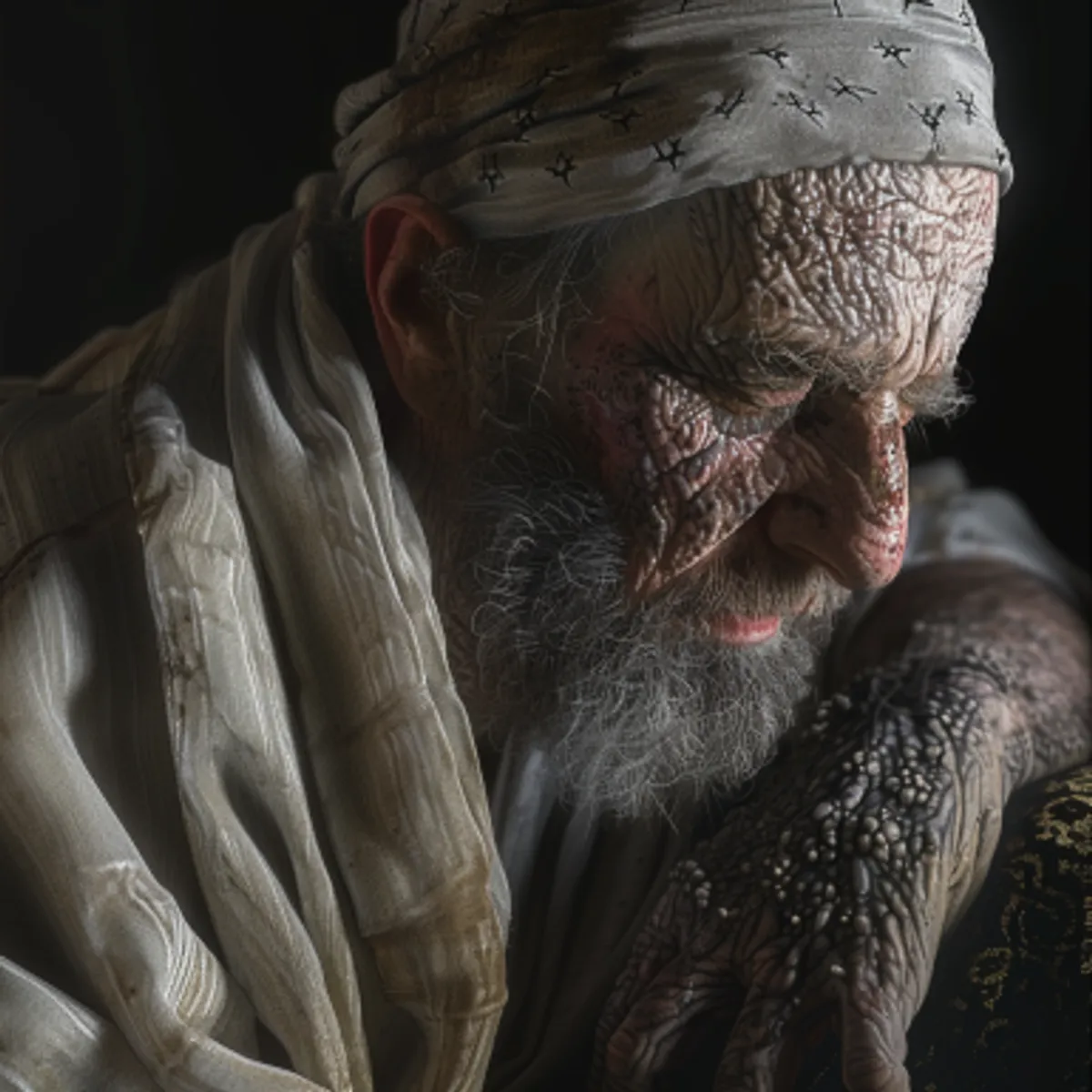 Левит. 13:3 - священник осмотрит язву на коже тела, и если волосы на язвеизменились в белые, и язва оказывается углубленною в кожу тела его, то это язва проказы; священник, осмотрев его, объявит его нечистым.