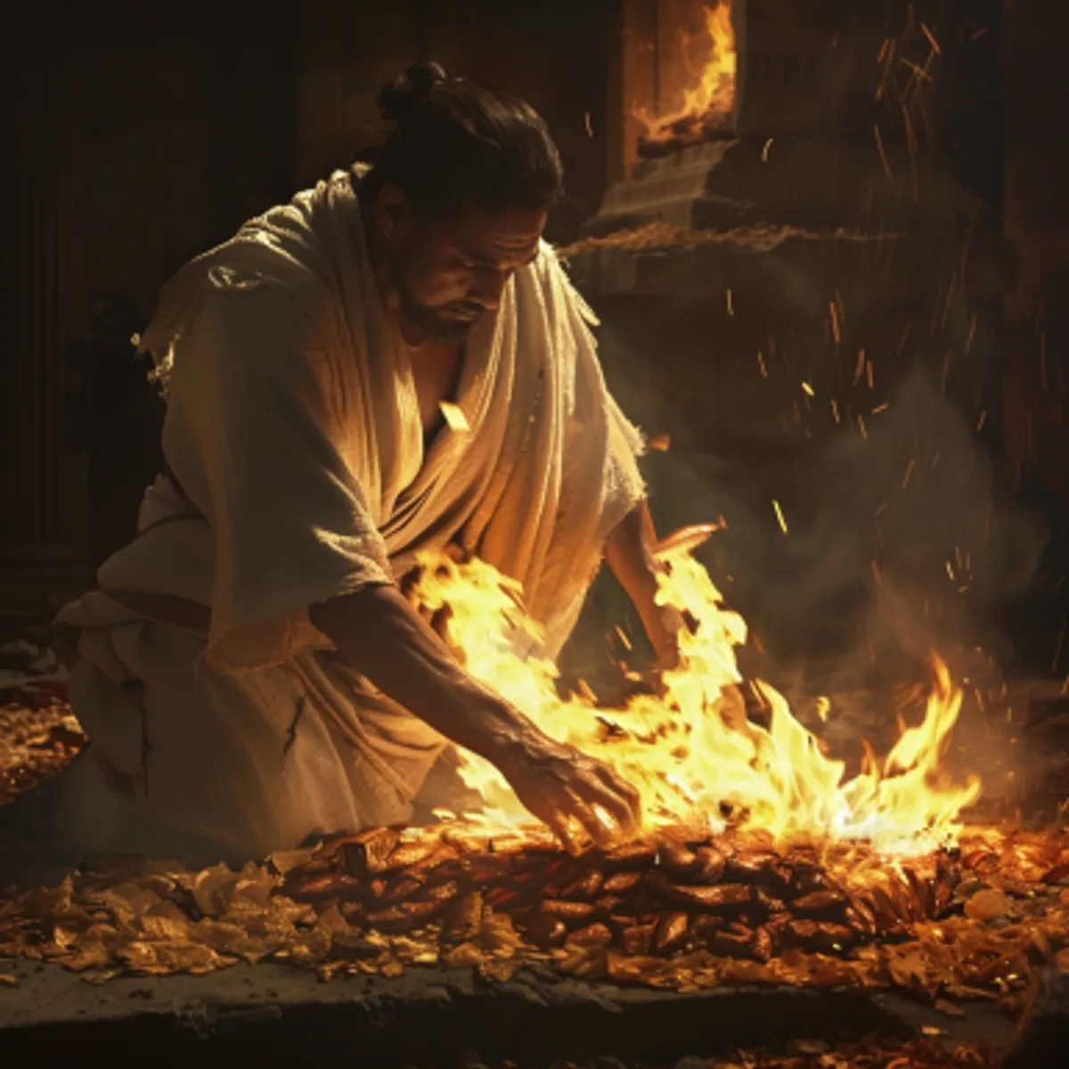 Levīša grāmatas 1:8 - Un Ārona dēliem, tiem priesteriem, tos gabalus, galvu un taukus būs likt virsū uz malku, kas ir uz uguns altāra.