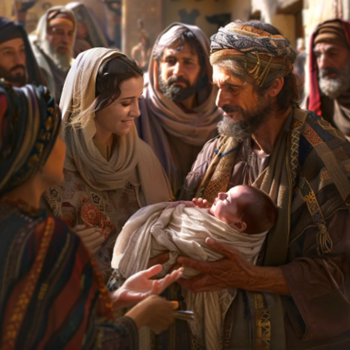 Luka 2:27 - Böylece Şimon, Ruhun yönlendirmesiyle tapınağa geldi. Küçük İsanın annesi babası, Kutsal Yasanın ilgili kuralını yerine getirmek üzere Onu içeri getirdiklerinde, Şimon Onu kucağına aldı, Tanrıyı överek şöyle dedi: