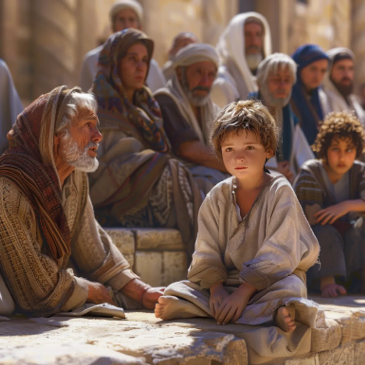 Luka 2:46 - Üç gün sonra Onu tapınakta buldular. Din öğretmenleri arasında oturmuş, onları dinliyor, sorular soruyordu.