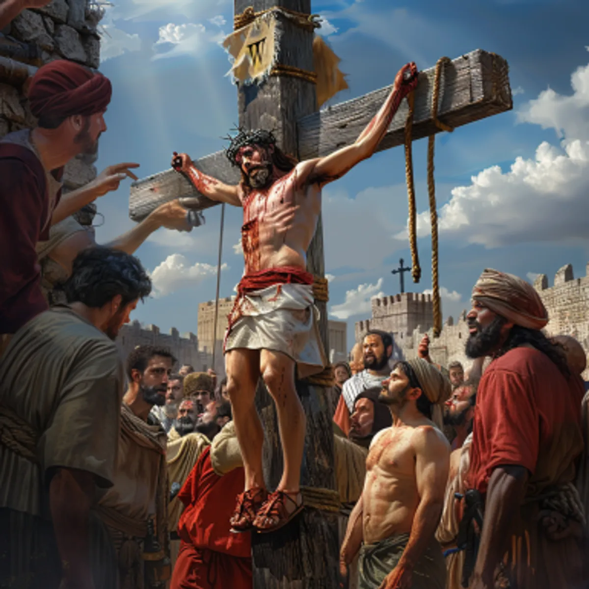 Markos 15:29 - Oradan geçenler başlarını sallayıp İsaya sövüyor, "Hani sen tapınağı yıkıp üç günde yeniden kuracaktın? Çarmıhtan in de kurtar kendini!" diyorlardı.