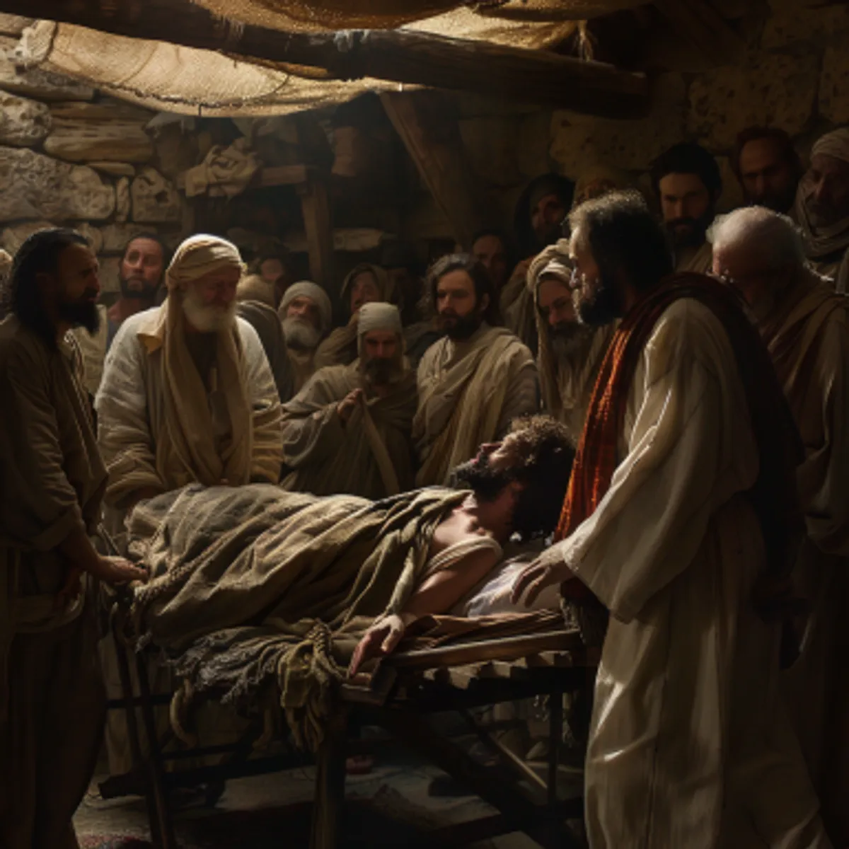 Phúc Âm Theo Mác 2:3 - Bấy giờ có mấy kẻ đem tới cho Ngài một người đau bại, có bốn người khiêng.