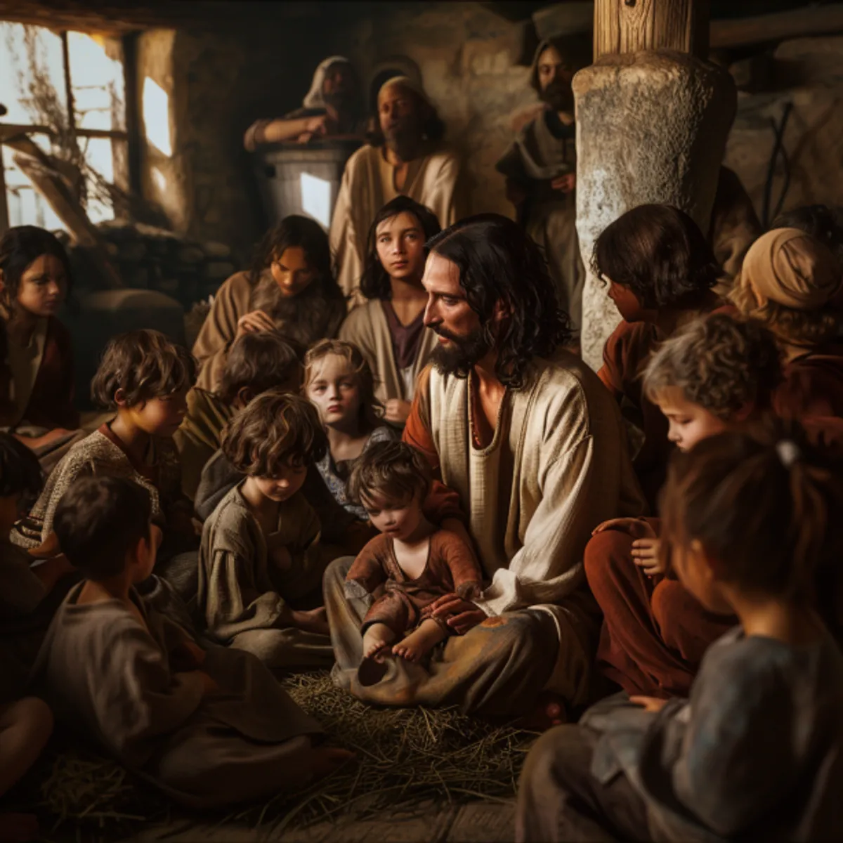 Marc 9:36 - Şi a luat un copilaş, şi l -a aşezat în mijlocul lor; apoi l -a luat în braţe, şi le -a zis: