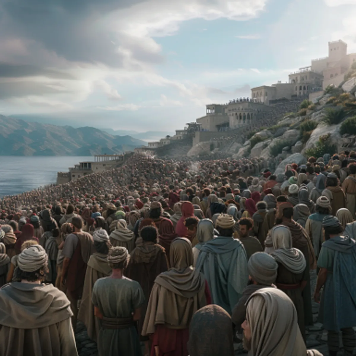 马太福音 14:15 - 天将晚的时候，门徒进前来，说：「这是野地，时候已经过了，请叫众人散开，他们好往村子里去，自己买吃的。」