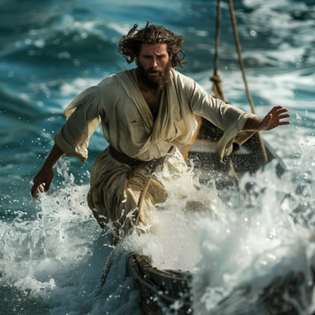 马太福音 14:29 - 耶稣说：「你来吧。」彼得就从船上下去，在水面上走，要到耶稣那里去；