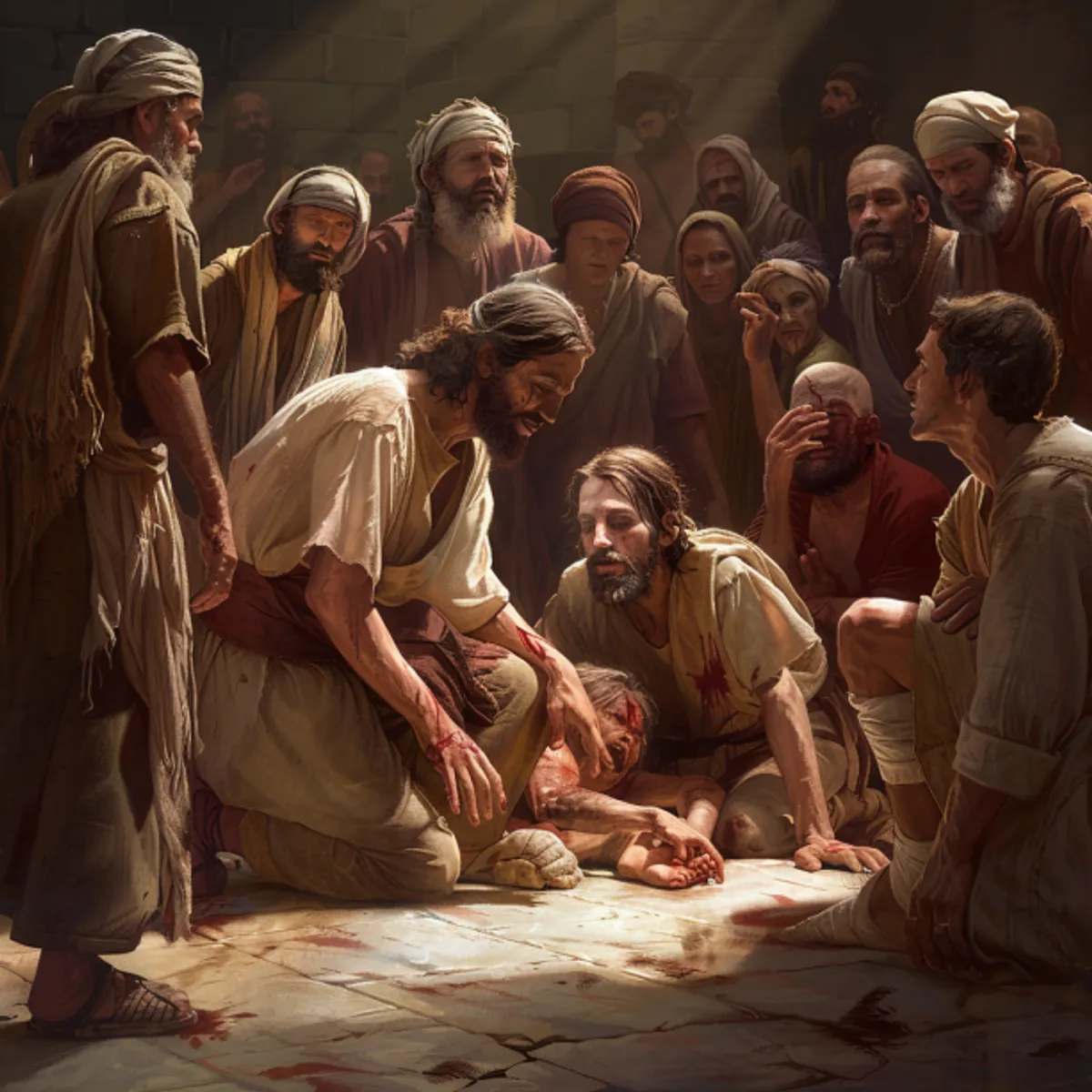 Matthieu 17:14 - Lorsqu'ils furent arrivés près de la foule, un homme vint se jeter à genoux devant Jésus, et dit: