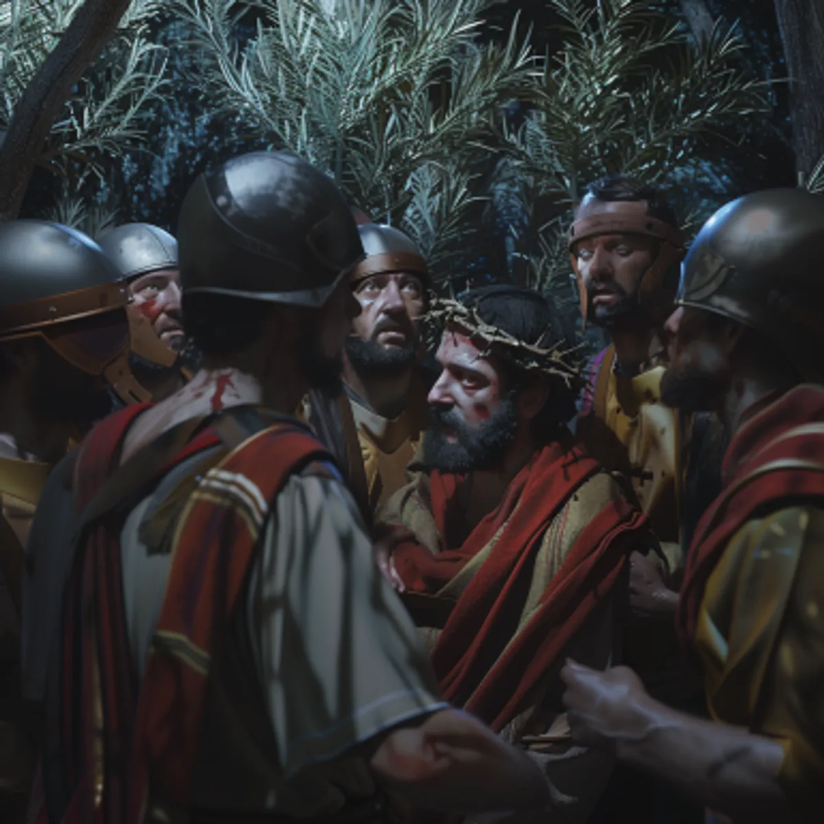 Matthieu 26:47 - Comme il parlait encore, voici, Judas, l'un des douze, arriva, et avec lui une foule nombreuse armée d'épées et de bâtons, envoyée par les principaux sacrificateurs et par les anciens du peuple.