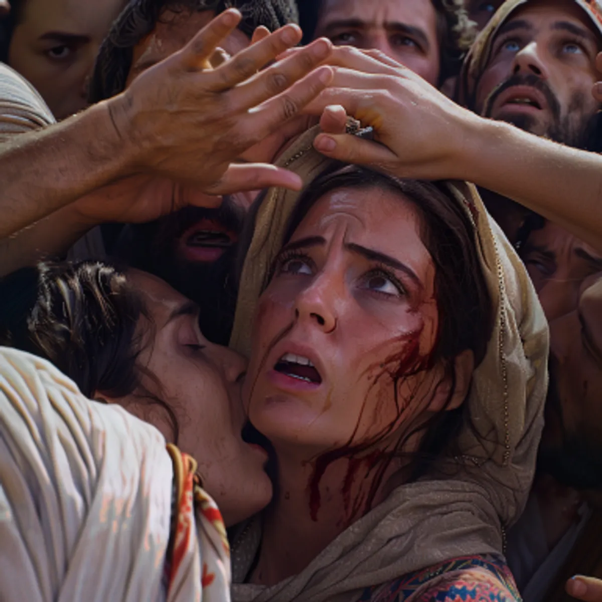 Matteo 9:20 - Ed ecco, una donna, inferma di flusso di sangue già da dodici anni, si accostò di dietro, e toccò il lembo della sua vesta.