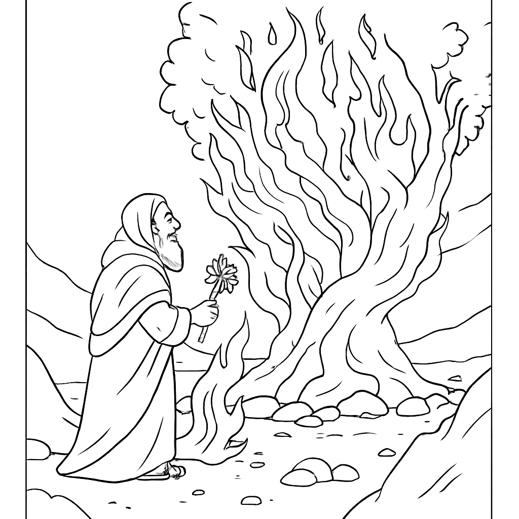 Moses and the Burning Bush Coloring Page