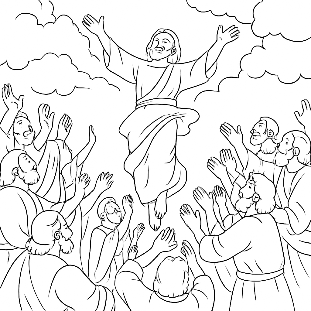 Page à colorier L'Ascension de Jésus et la Sélection de Matthias