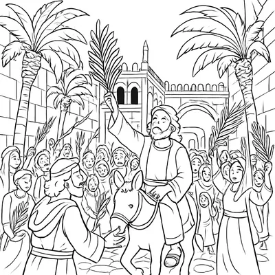 Strona do kolorowania Wjazd triumfalny do Jerozolimy
