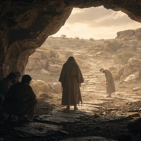 KI-Illustration: Saul und David in der Höhle von Adullam