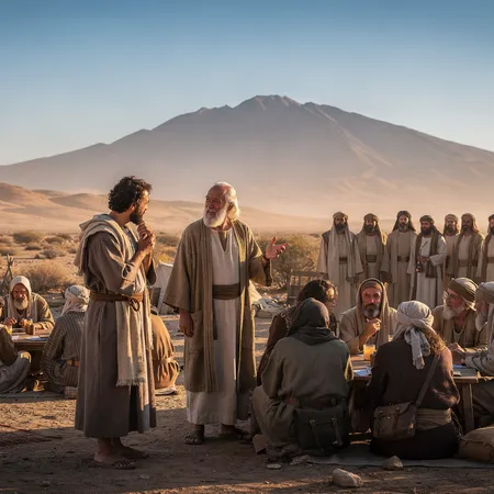 AI illustration: Jethro Visits Moses in the Wilderness