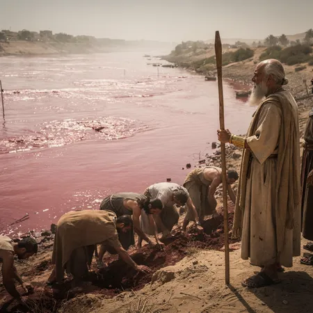 AI illustration: The First Plague: Nile River Turned to Blood