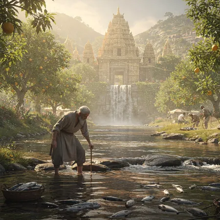 Illustration par IA: La Vision de la Rivière du Temple