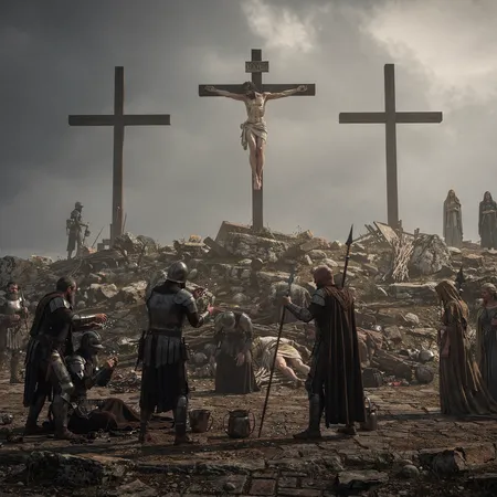Tekoälykuvitus: Jeesus Pilatuksen edessä ja ristiinnaulitseminen