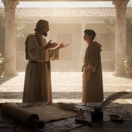 Minh họa bằng AI: Lời kêu gọi của Phaul để xin Philemon tha thứ.